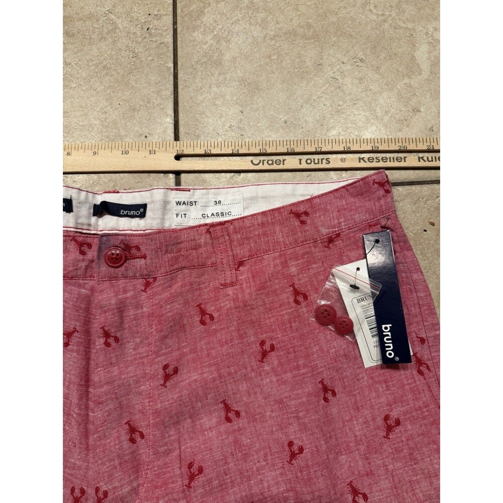 Bruno New York Shorts Men 38 Red Washable LInen Blend Lobster AOP Casual NEW 10" - Picture 5 of 8